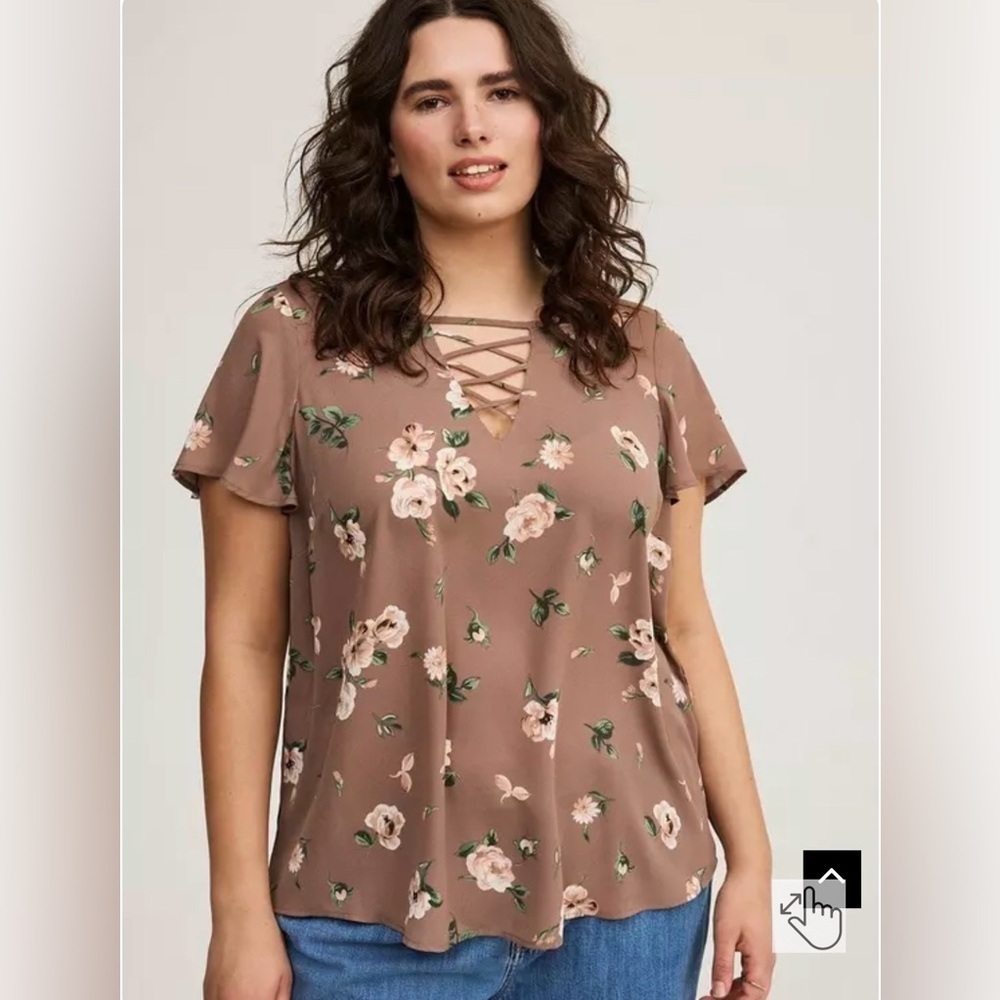 NWT TORRID Georgette Lattice V-Neck Flutter Sleeve Blouse size 1X boho floral